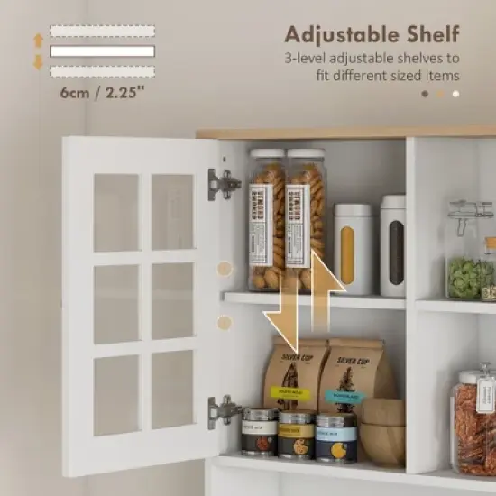 Gulches Kitchen Pantry Cabinet, 72" Large Countertop Storage Cabinet  , Glass Doors and Shelves, Microwave Cabinet, Coffee Bar Cabinet , White image {3}