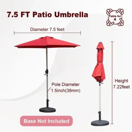 DOMETOUR 7.5FT Patio Umbrella, Outdoor Table Umbrella with Tilt, Crank, UV Protection, Waterproof, 6 Ribs for Garden, Deck, Backyard, Pool (Brick Red) image {6}