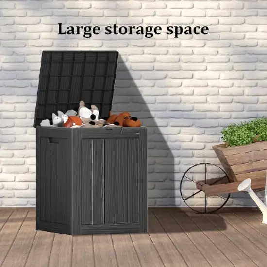 28 Gallon Deck Box, Lockable Waterproof Outdoor Storage Box for Patio, Garden Tools, UV Resistant, Black image {1}