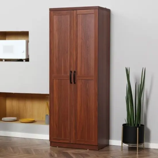 Yukimo 63" 2-Door Kitchen Pantry Storage Cabinet, 5-Tier Shelving with 2 Adjustable Shelves, Brown image {10}