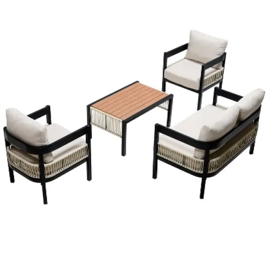 Sapphtopaz Outdoor Patio Furniture Set Steel Frame Loveseat Conversation Lounge Chairs with Cushions and Rectangular Table for Terrace, Garden image {1}