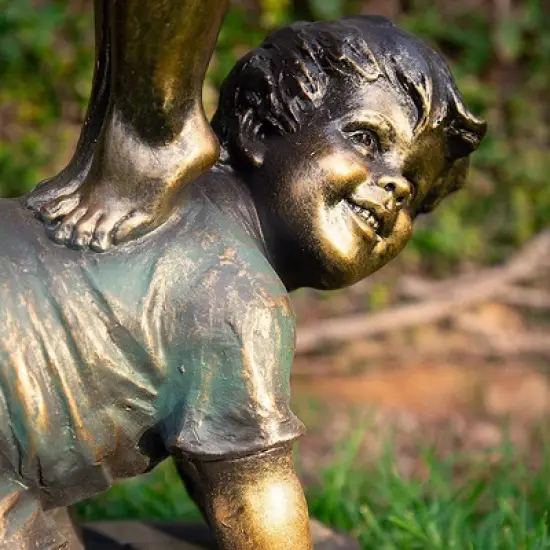 27" Resin Indoor/Outdoor Girl and Boy Drinking Water Fountain Yard D&eacute;cor Bronze - Alpine Corporation image {4}