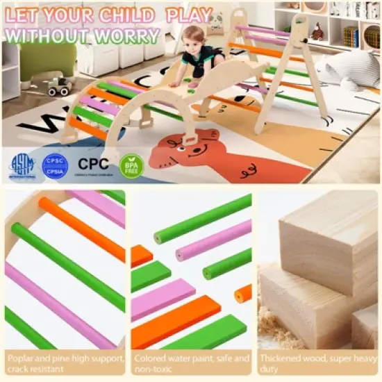 Foldable Toddler Wooden Climbing Toys, 9 In 1 Triangle Set with Arch, Triangle, Pinball Game and Seesaw for Toddlers and Kids image {4}