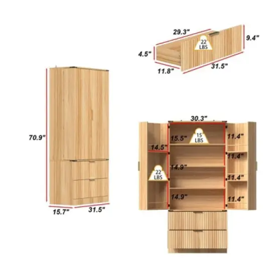 FUFU&GAGA Large-Capacity Pantry Cabinet,Food Storage Pantry with Drawers,Farmhouse Kitchen Hutch,Adjustable Shelves,Cupboard for Kitchen Organization image {5}