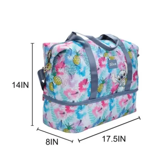 Disney Stitch Embroidered Character Art On Tropical Print 17.5" Duffle Bag image {2}