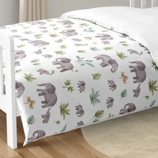 Sweet Jojo Designs Gender Neutral Unisex Toddler Bedding Set Watercolor Elephants Grey Green and Blue 5pc image {5}