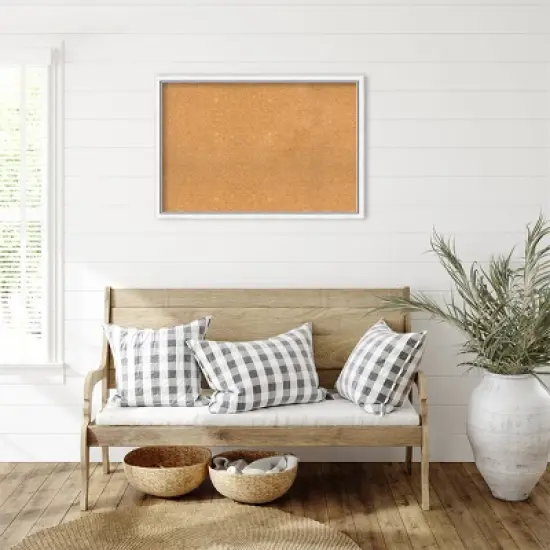 38"x26" Morgan Wood Frame Natural Cork Board White/Blue - Amanti Art: Bulletin Board for Office, Wall Mounted image {4}