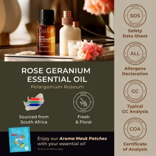 Gya Labs Rose Geranium Essential Oil for Skin - 0.34 Fl Oz - Rose Geranium Oil for Diffuser image {5}