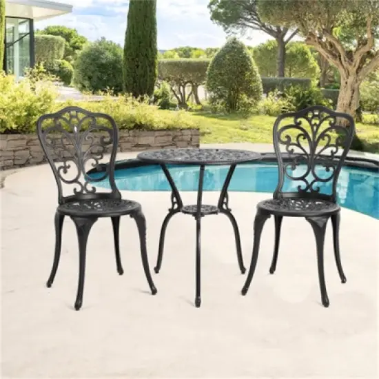 SKRAN Set of 3 Outdoor Table and Chair Set , Patio Furniture Set,Rust-Resistant Cast Aluminum Patio Bistro Set for Patio, Balcony, Garden, Black image {8}