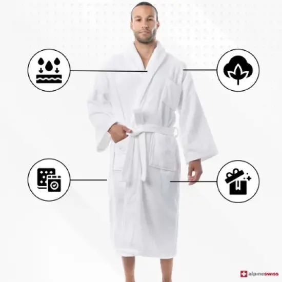 Alpine Swiss Pure Cotton Mens Terry Cloth Bathrobe Super Absorbent Spa Robe image {3}