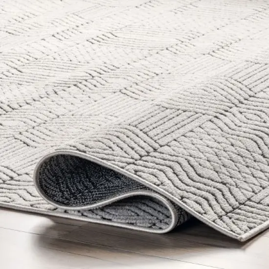 Nuloom Stacey Textured Modern Geometric Indoor and Outdoor Patio Area Rug Size 6' 7" x 9' in Color Gray image {3}
