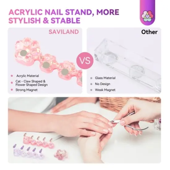 SAVILAND Pro Press-On Training Kit - 11 Stands w/40 Adhesive Balls & Magnets Salon System.(Cranberry) image {2}