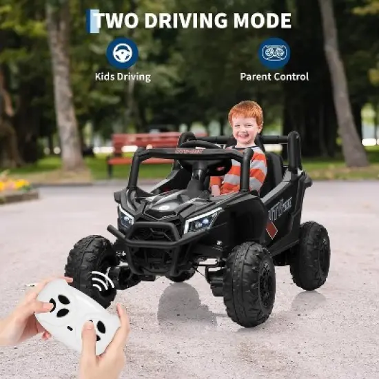12V Kids UTV Ride-On Truck w/ Remote, 4WD/2WD Switch, Spring Suspension, EVA Tires, Bluetooth & LED Lights for Ages 3-8 image {6}