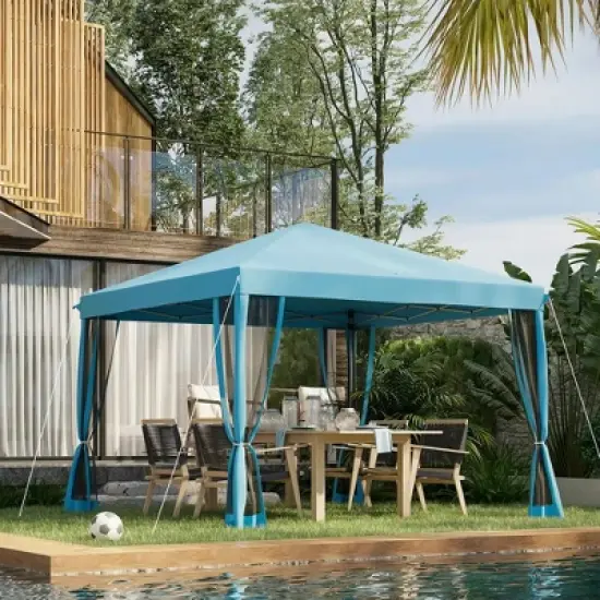 Resenkos Patio Garden Pergola, Pergola Canopy,10' x 10' Pop Up Canopy Tent with Netting, Screen House Room with Carry Bag,Light Blue image {2}