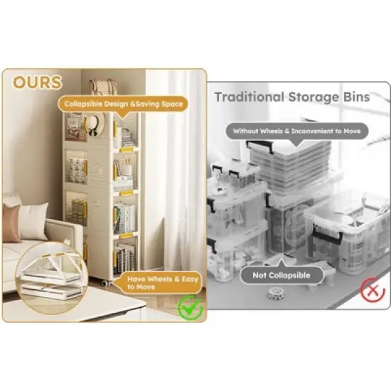 Stackable Storage Bins with Lids 4-Tier, Plastic Storage Bins with Wheels and external Hooks, Mobile Multifunction Utility Storage Organizer image {8}