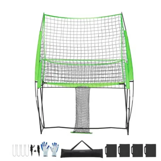 VEVOR Volleyball Training Net System, Freely Height-Adjustable Practice Equipment with Ball Return, 8x11ft Portable Net Station, Black&Green image {8}