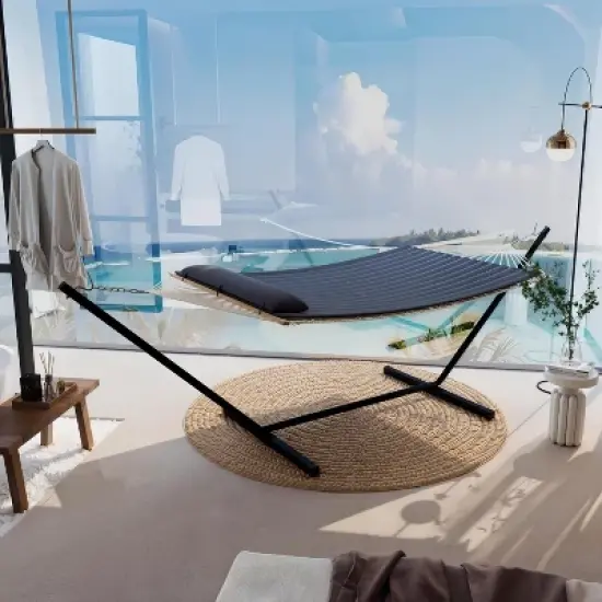 Hammocks 2 Person Hammock with Collapsible Steel Frame, Double Rope Hammock with Polyester Pad, 450lb Support, UV-Resistant image {2}