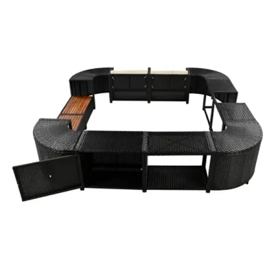 Outdoor Patio Rattan Spa Surround Frame Sofa Set with Storage Spaces and Wooden Bench image {14}