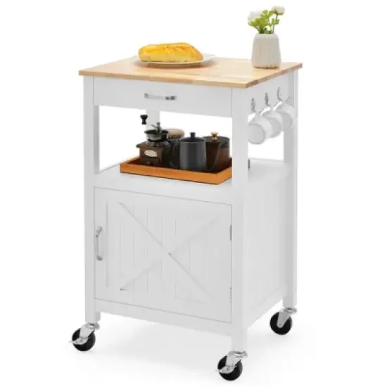 Tangkula Small Kitchen Island on Wheels Mobile Trolley Cart Barn Door Drawer Hooks image {10}