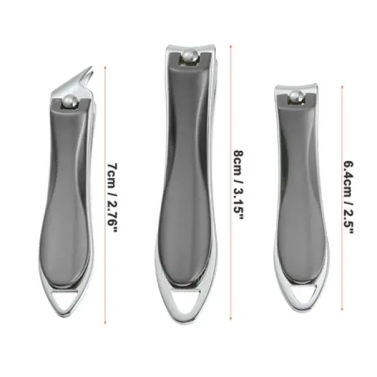 Unique Bargains Nail Clippers Set Fingernail Toenail Cutter Clippers with Nail File Stainless Steel Gray 3 Pcs image {1}