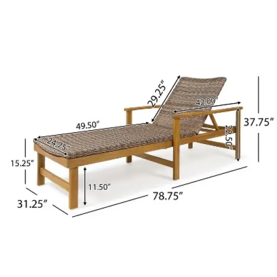 Christopher Knight Home Savannah Outdoor Acacia Wood and Wicker Adjustable Chaise Lounges (Set of 2) image {4}