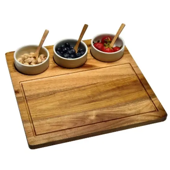 NCAA Nebraska Cornhuskers Acacia Cheese & Charcuterie Board with Ceramic Dip Bowls image {1}