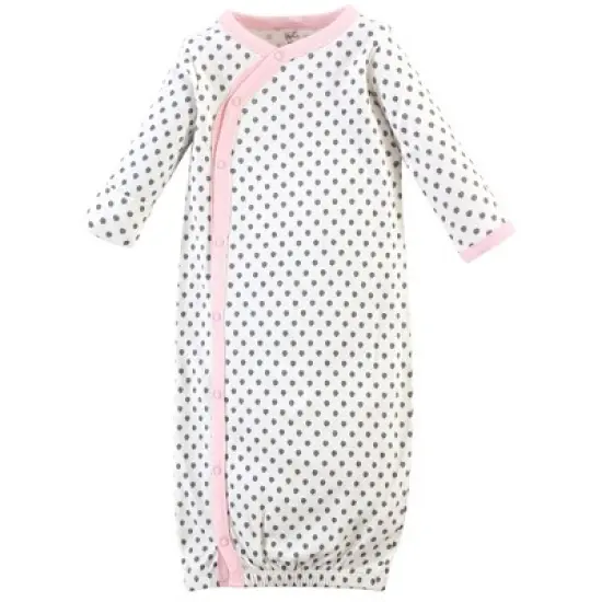 Touched by Nature Baby Girl Organic Cotton Side-Closure Snap Long-Sleeve Gowns 3pk, Pink Gray Scribble image {2}
