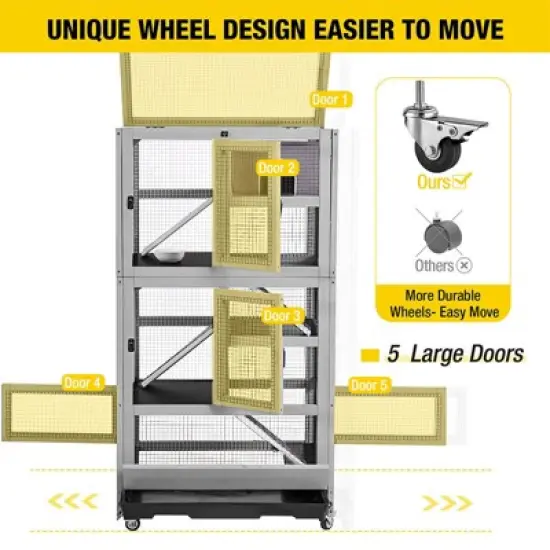 Aivituvin 5 Levels Wooden Chinchilla Ferret Cage | Chew-Resistant Habitat-AIR38-1 image {6}