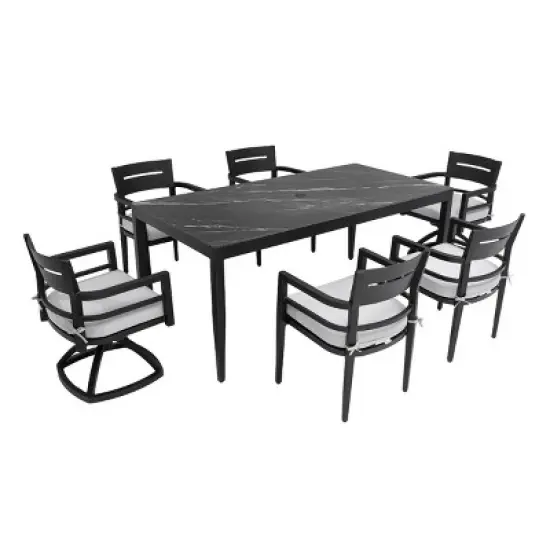 7-Piece Outdoor Dining Set, Swivel Rockers and Stationary Chairs and Sintered Stone Top Table, Aluminum Chairs with Foam Cushions-Coolbibila image {4}