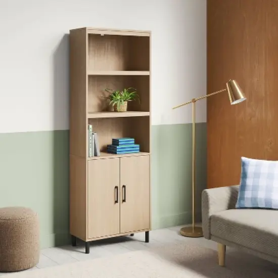 Mixed Material Library Bookcase with Doors Natural Wood - Room Essentials&trade; image {1}