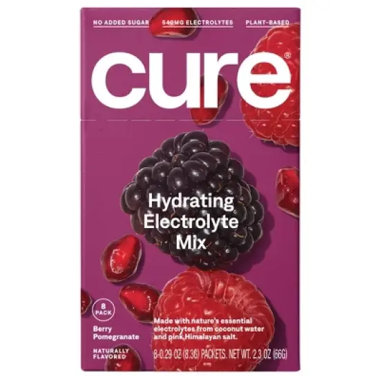 Cure Hydration Electrolyte Vegan Drink Mix Powder - Berry Pomegranate - 2.3oz/8pk image {1}