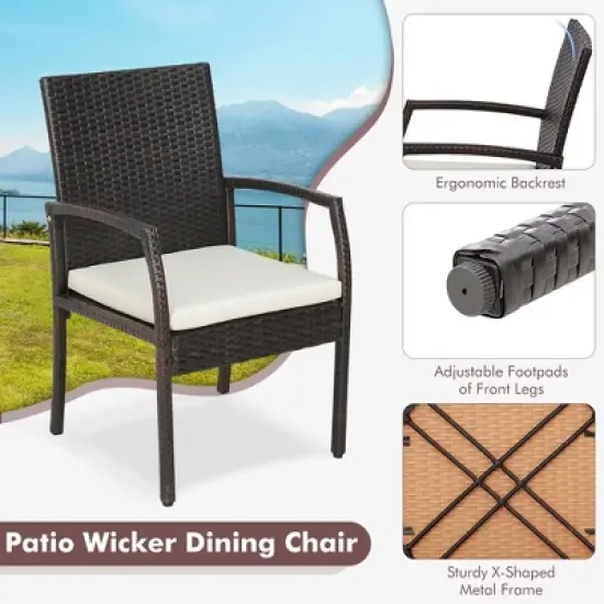 Tangkula 2PCS Patio PE Rattan Wicker Dining Armchairs Outdoor Chair w/ Removable Cushion image {5}
