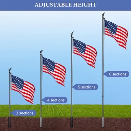 Yescom 20 Ft Aluminum Sectional Flag Pole Kit Eagle Topper Black image {6}