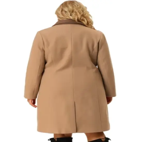 Agnes Orinda Women's Plus Size Fashion Notched Lapel Double Breasted Pea Coat image {4}