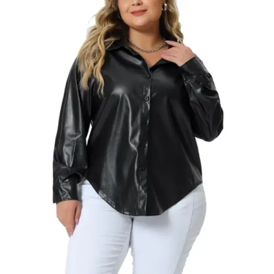 Agnes Orinda Women's Plus Size Faux Leather Long Sleeves Button Motorcycle Biker Moto Jackets image {1}