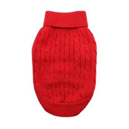 Cotton Cable Knit Dog Sweater - Red image {2}