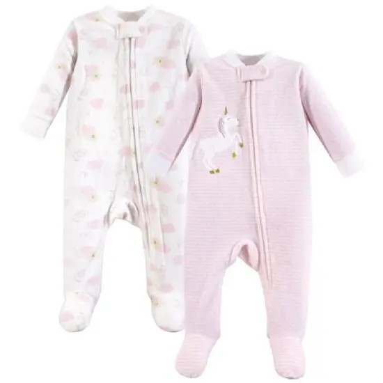 Yoga Sprout Baby Girl Fleece Zipper Sleep and Play 2pk, Unicorn image {2}