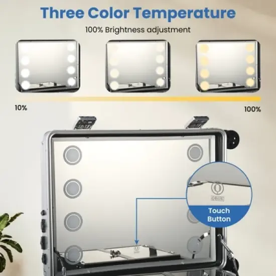 Lockable Rolling Makeup Train Case with LED Mirror image {6}