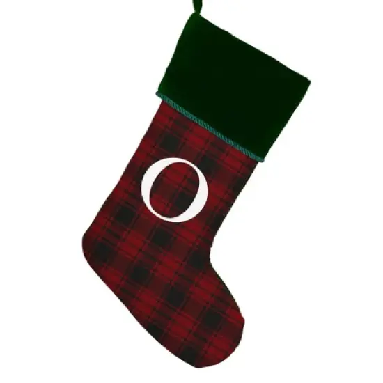 Personalization Mall Christmas Plaid Initial Christmas Stocking, Green Cuff image {16}