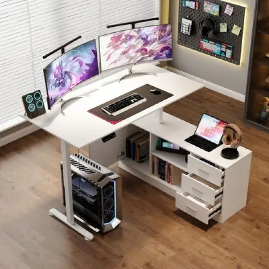 Famapy Gaming Height-Adjustable Desk with Storage & Electric Lift Top,Reversible Left-Right Study/Computer Desk,Sit-Stand Gaming Workstation image {14}