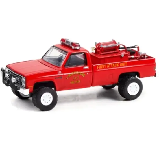 1986 Chevrolet C20 Custom Pickup Truck Red First Attack Unit "Lawrenceburg Fire Dept" (IN) 1/64 Diecast Model Car by Greenlight image {1}