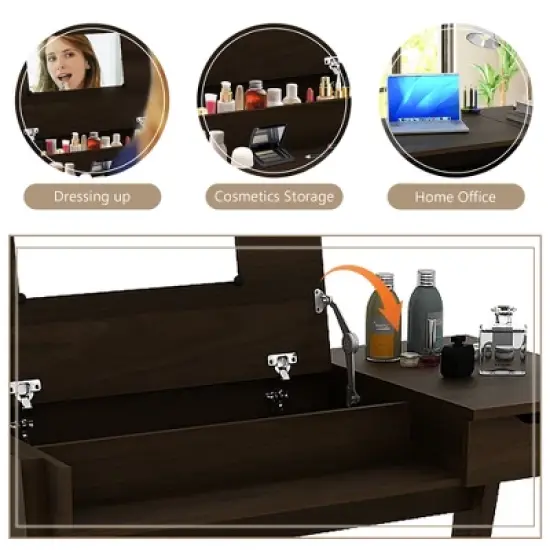 Costway Vanity Table with Flip Mirror Writing Computer Desk Storage Drawer Walnut image {7}