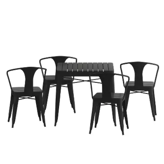 Merrick Lane Five Piece Indoor-Outdoor Dining Table and Chairs Set with 31.5" Square Table and 4 Metal Chairs in Black image {10}