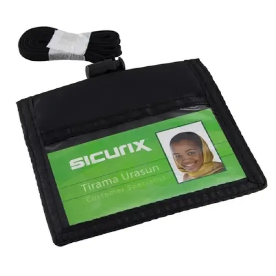 SICURIX ID Neck Pouch Badge Holder, Horizontal, Adjustable Cord, 4" x 2-1/4" Insert, Black, Pack of 6 image {2}