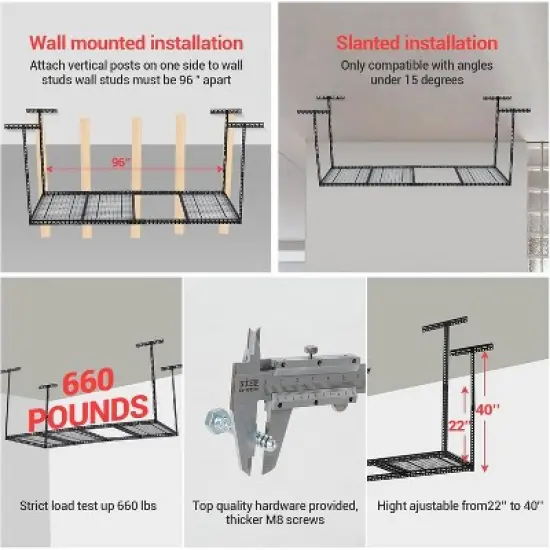 Acekool Metal Garage Ceiling Storage Rack, Overhead Mounted Organizer image {3}