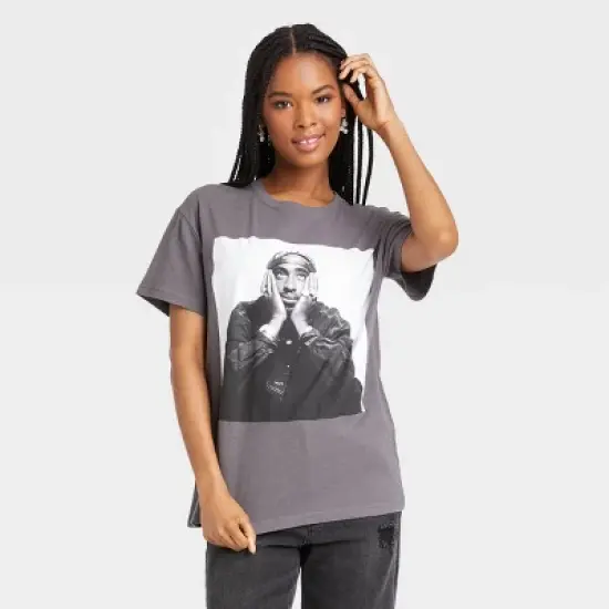 Women's Tupac Short Sleeve Graphic T-Shirt - Black image {3}