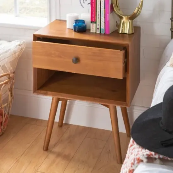 Greenberg 1 Drawer Mid-Century Modern Solid Wood Nightstand - Saracina Home image {3}