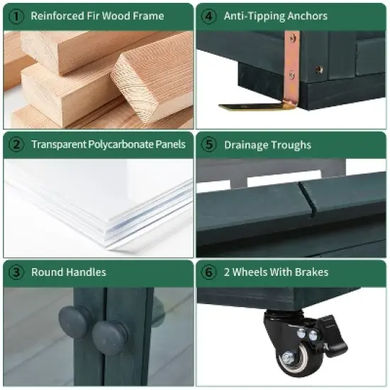 Hrinhom 47.2"W Garden Wood Portable Cold Frame with Movable Wheels image {1}