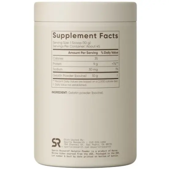 Sports Research Gelatin Powder, Unflavored, 1 lb (454 g) image {1}