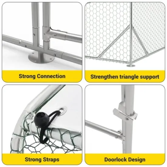 GustoWave Large Metal Walk-in Chicken Coop with Double Lockable Doors, Chicken Run Pen, Tri-Supporting Wire Mesh & Waterproof Anti-UV Cover image {4}